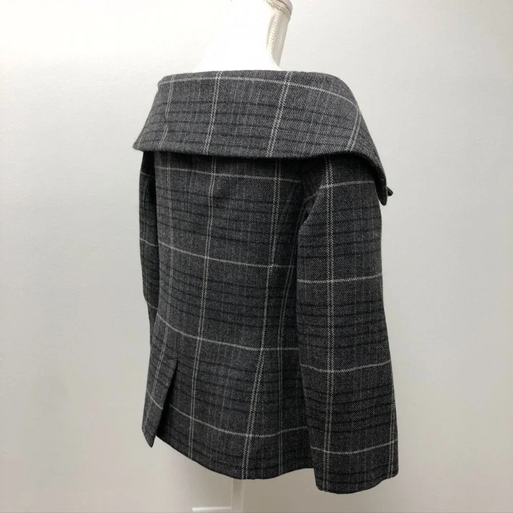Christian Dior Blazer Wool Jacket Womens 14 Gray Plaid Old Money Designer